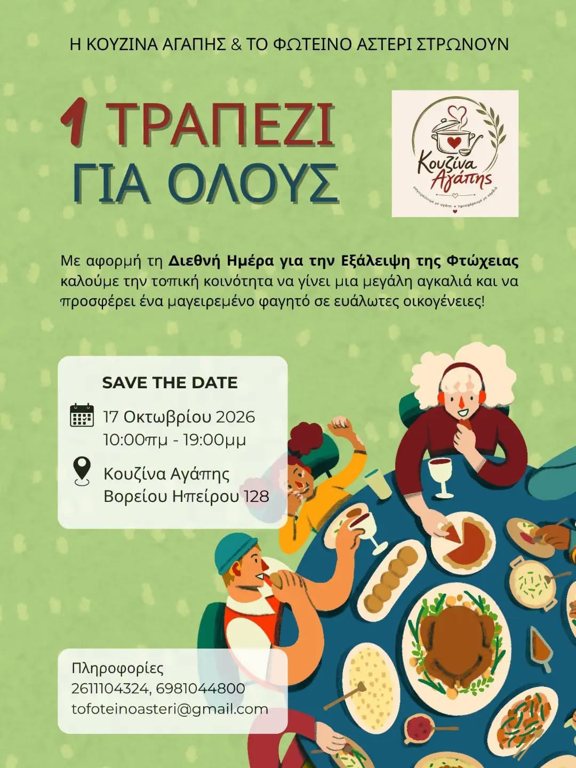 Πάτρα: δράση αλληλεγγύης «1 Τραπέζι για Όλους»